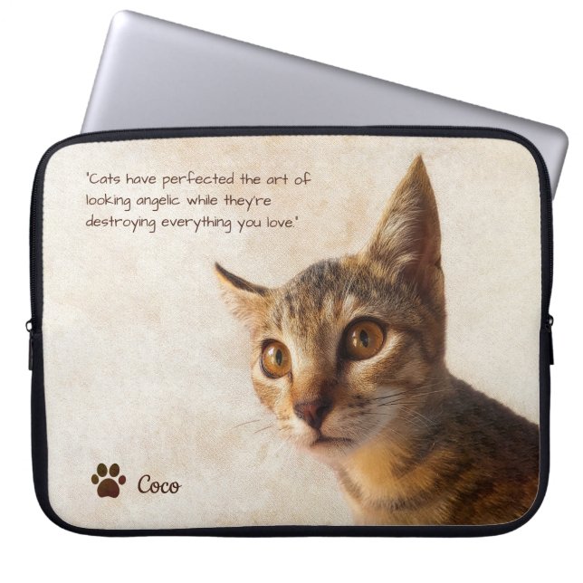 Custom Pet Photo Cat Dog with Name Quote Template Laptop Sleeve (Front)