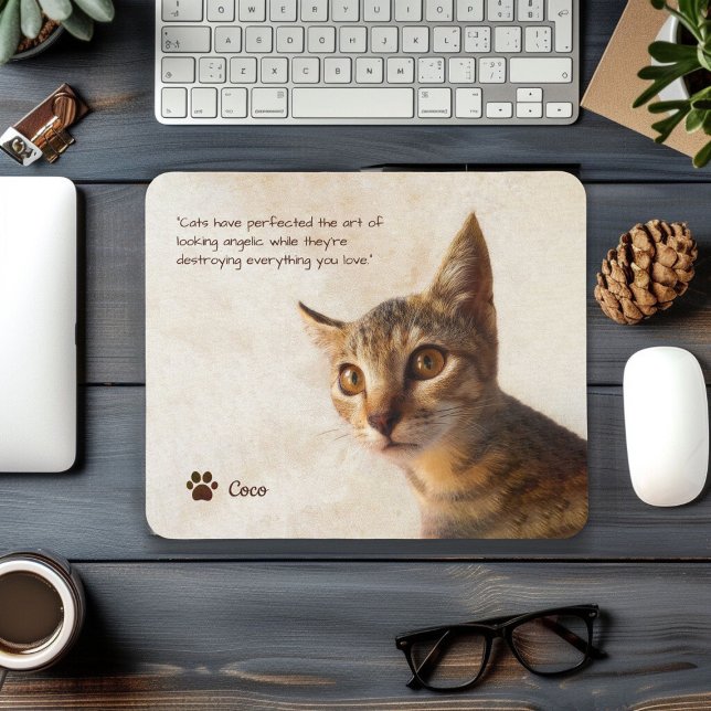 Custom Pet Photo Cat Dog with Name Quote Template Mouse Pad (Custom pet cat dog photos template with name and quote template)