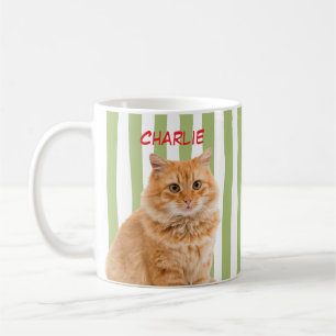 Custom Pet Photo Cat Mom Dog Lover Green Stripe Coffee Mug