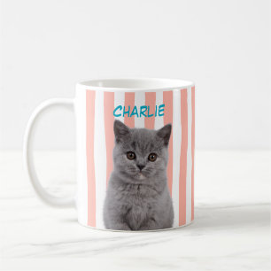 Custom Pet Photo Cat Mom Dog Lover Pink Stripe Coffee Mug