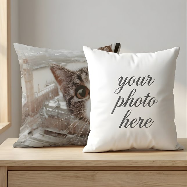Custom Pet Photo Cat Peeking with London Big  Throw Pillow (Creator Uploaded)