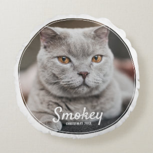Custom Pet Photo Christmas Holiday Round Pillow