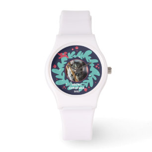 Custom pet photo, Christmas wreath frame eWatch Watch