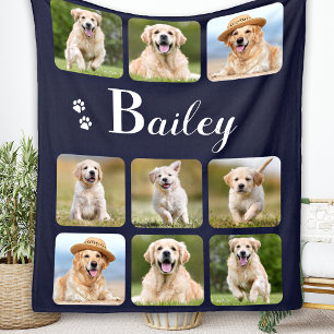 Custom Pet Photo Collage Monogram Name Dog Lover Fleece Blanket