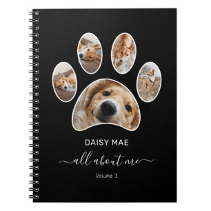 Custom Pet Photo Collage Paw Name Black Diary Notebook