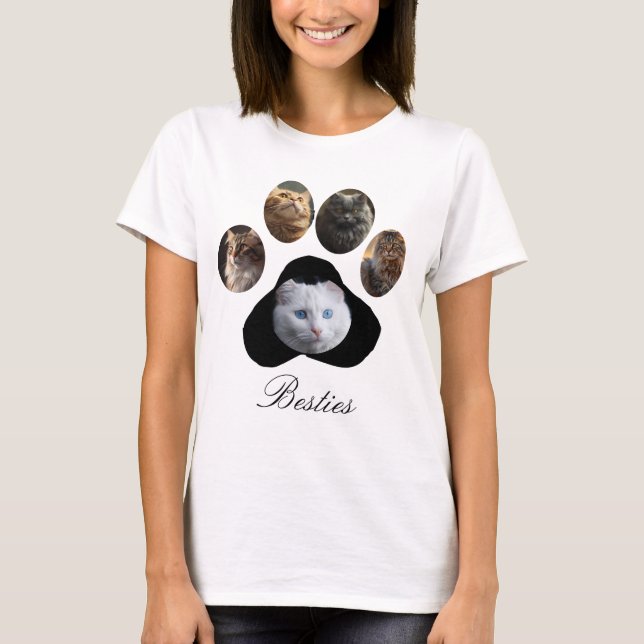 Custom Pet Photo Collage Paw Print Shape  T-Shirt (Front)