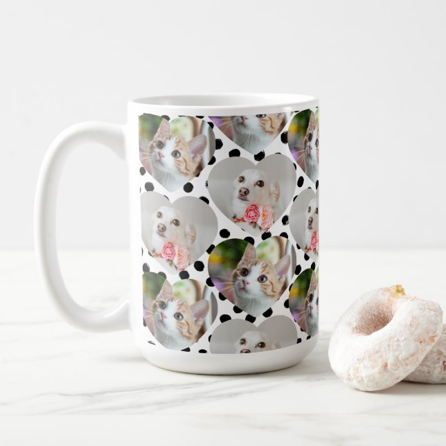 Custom Pet Photo Dog Mom Gift 2 Photos Cat Mom Coffee Mug (With Donut)