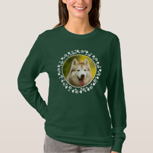 Custom Pet Photo Dog Paw Prints in Hearts Frame T-Shirt