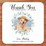 Custom Pet Photo Dog Wedding Eucalyptus Thank You Square Paper Coaster<br><div class="desc">Thank You for celebrating my humans! Add the finishing touch to your wedding with these cute custom photo wedding coasters . Perfect for your wedding after party and reception, and as wedding favours for your guests. Customize these photo dog wedding coasters with your favourite wedding photo, dog of honours photo,...</div>