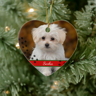 Custom Pet Photo ~ Double Sided Heart  Ceramic Ornament