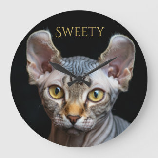 Custom Pet Photo Elf Sphynx Cat Personalized Large Clock