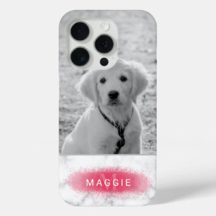 Custom Pet Photo & Faux Marble Texture With Pink iPhone 15 Pro Case