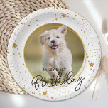 Custom Pet Photo Gold Glitter Stars Dog Birthday Paper Plate<br><div class="desc">Puppy Pawty ! Add the finishing touch to your puppy or dogs birthday with this elegant gold custom pet photo and glitter stars party paper plates. Add your pup's favourite photo and personalize with name, age birthday! See out Puppy Dog birthday collection for matching birthday invitations, party decor, favours, and...</div>