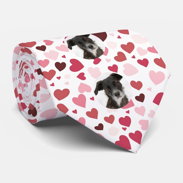 Custom Pet Photo Hearts Valentine's Day Tie (Rolled)