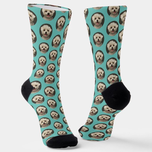 Custom Pet Photo Light Teal Trendy Custom Socks (Angled)
