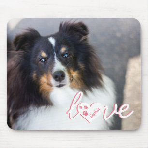 Custom Pet Photo & Love Text With Paws & Name Mouse Pad