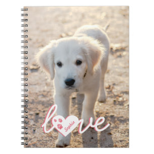 Custom Pet Photo & Love Text With Paws & Name Notebook