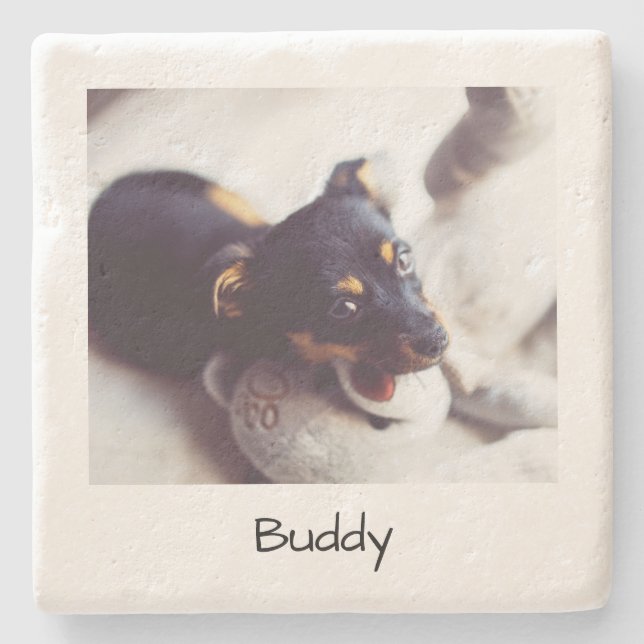 Custom Pet Photo Memories Personalized Stone Coaster (Front)