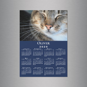 Custom Pet Photo Name 2025 Calendar Navy Magnet
