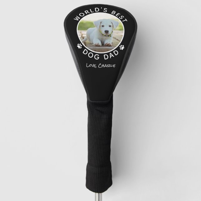 Custom Pet Photo Name Best Dog Dad Black Golf Head Cover (Front)