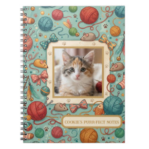 Custom Pet Photo & Name Cute Cat Toy Pattern Noteb Notebook