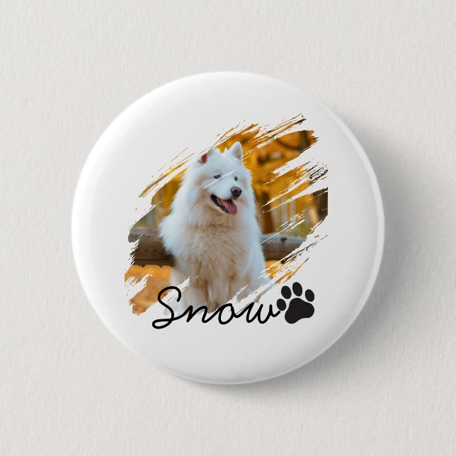 Custom Pet Photo & Name Modern Brushstroke Mug 2 Inch Round Button (Front)