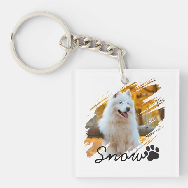 Custom Pet Photo & Name Modern Brushstroke Mug Keychain (Front)