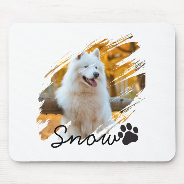 Custom Pet Photo & Name Modern Brushstroke Mug Mouse Pad (Front)