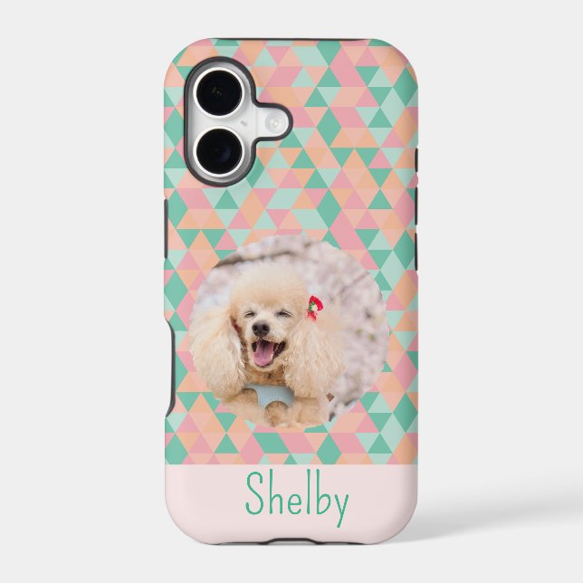 Custom Pet Photo & Name Muted Pastel Geometric (Back)