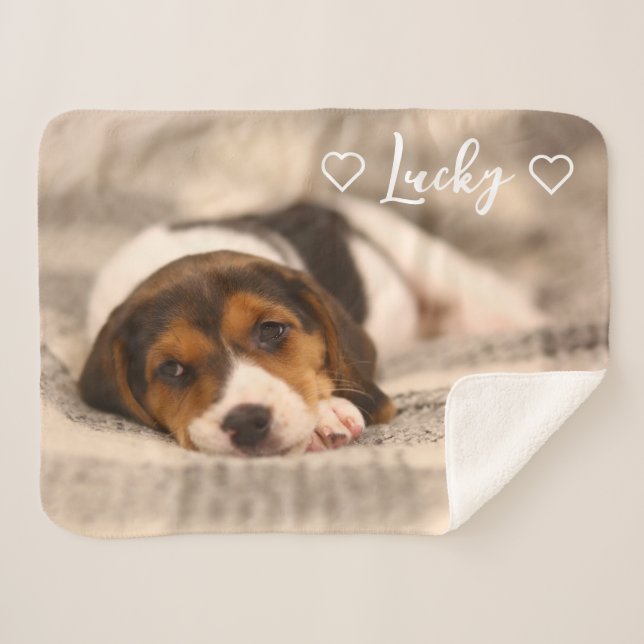 Custom Pet Photo & Name Sherpa Blanket (Front (Horizontal))
