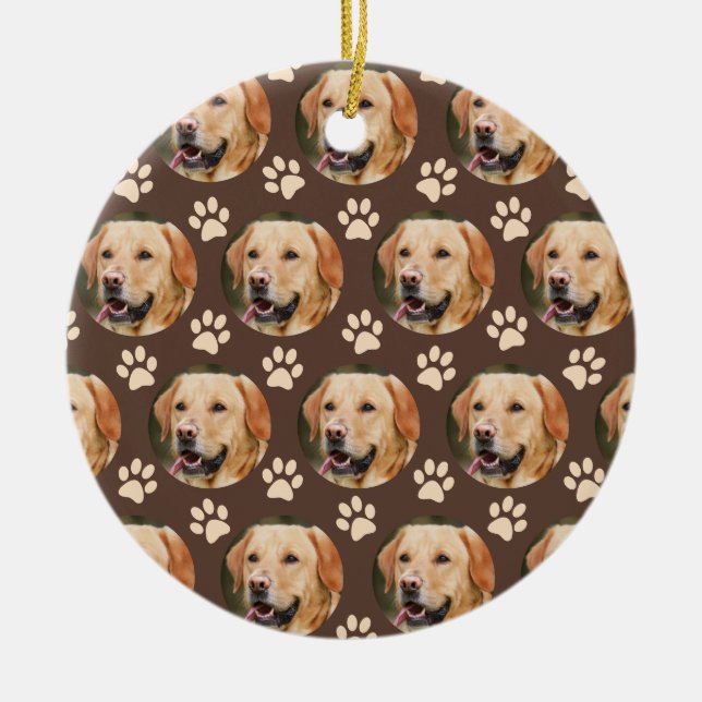 Custom Pet Photo Pattern Dog Brown Ceramic Ornament (Front)