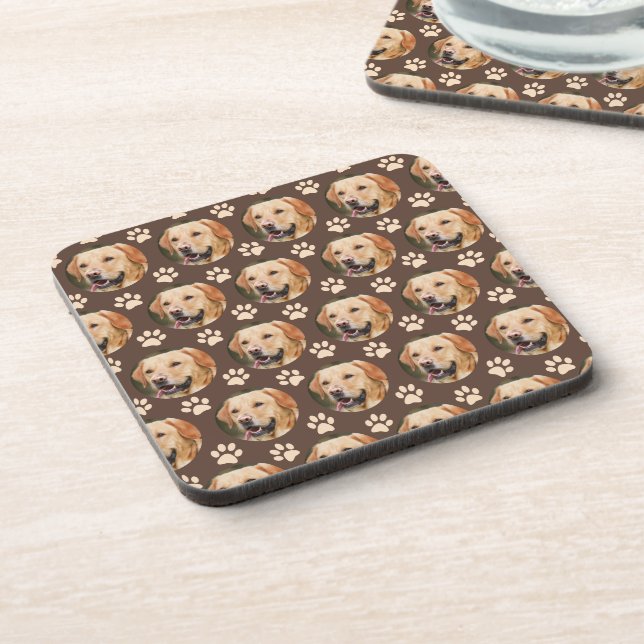 Custom Pet Photo Pattern Dog Brown Coaster (Left Side)