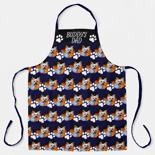 Custom Pet Photo Pattern Name Navy w Paw Print Apron (Front)