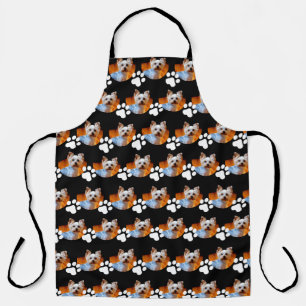 Custom Pet Photo Pattern Navy Blue w Paw Print Apron
