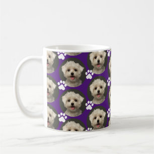 Custom Pet Photo Paw Print Pattern Purple Coffee M Mug