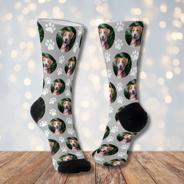 Custom Pet Photo Paw Print Pattern Socks (Creator Uploaded)