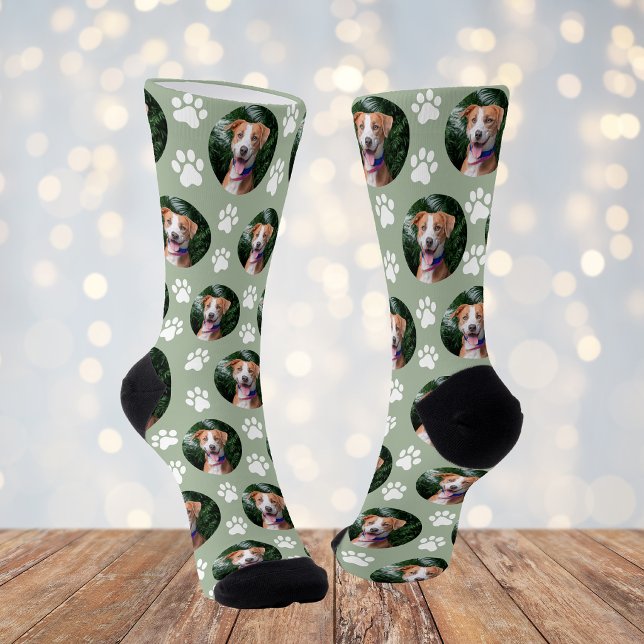 Custom Pet Photo Paw Print Pattern Socks (Creator Uploaded)