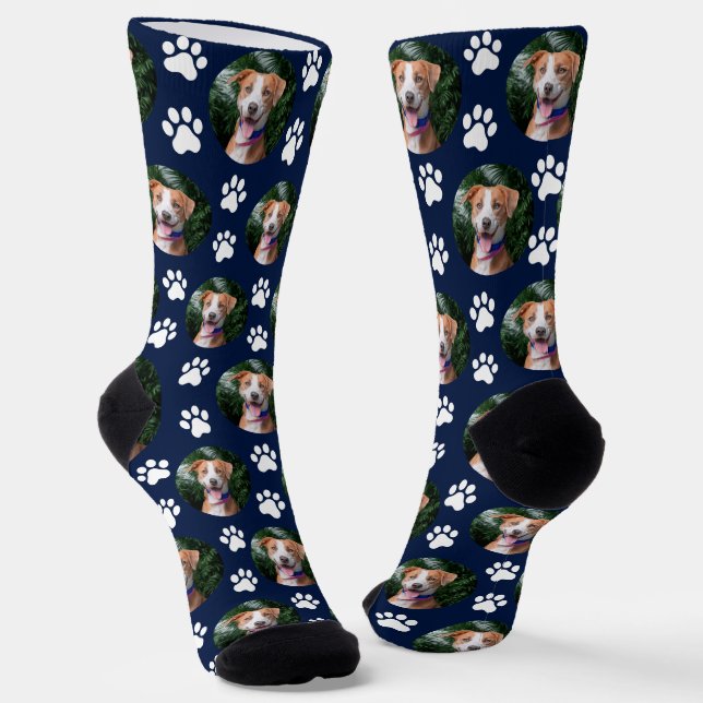 Custom Pet Photo Paw Print Pattern Socks (Angled)