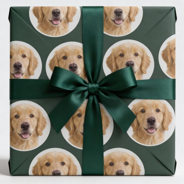 Custom Pet Photo | Personalized Forest Green Gift  Wrapping Paper (Creator Uploaded)