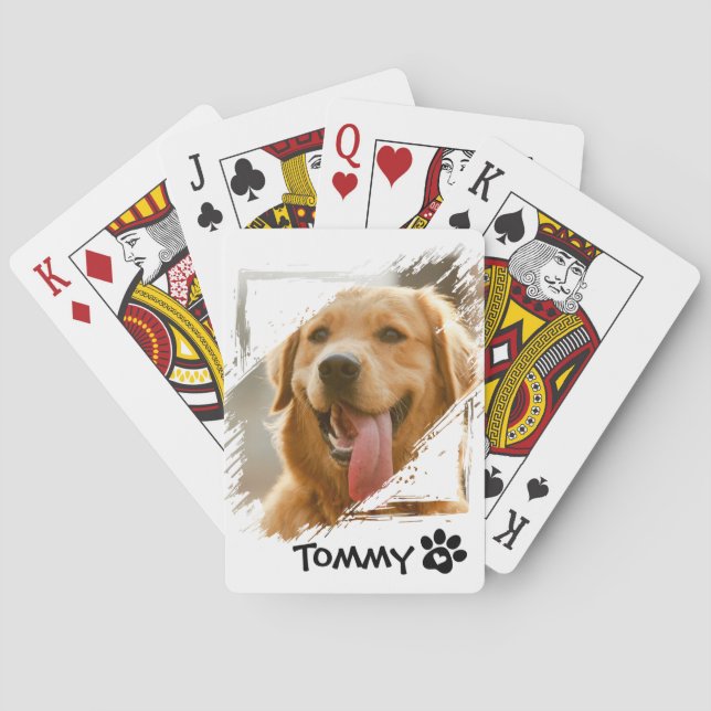 Custom Pet Photo Playing Cards with Name – White  (Back)