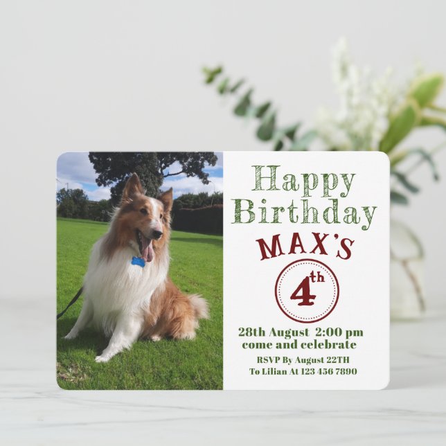 Custom Pet Photo  Puppy Dog Birthday  Invitation (Standing Front)