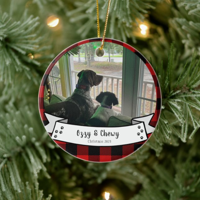 Custom Pet Photo  Red Buffalo Christmas  Ceramic Ornament (Tree)