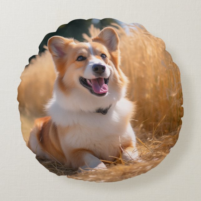 Custom Pet Photo Round Pillow (Front)