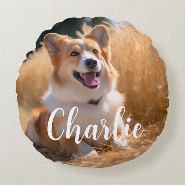 Custom Pet Photo Round Pillow (Front)