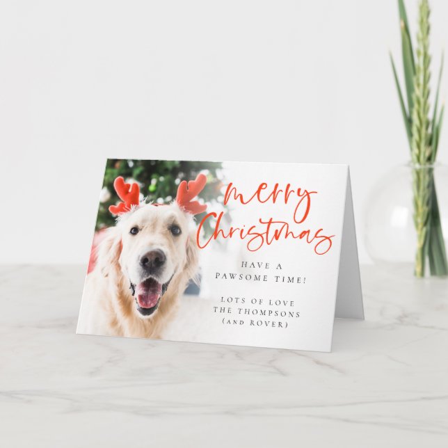 Custom Pet Photo Script Merry Christmas Folded Holiday Card (Front)