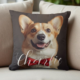Custom Pet Photo Script Name Simple Calligraphy Throw Pillow