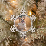 Custom Pet Photo Snowflake Pewter Christmas Ornament<br><div class="desc">Turn your favourite photo into a unique, personalized gift! Use a family picture, a cute pet photo, or any image you love to create something special. Perfect for holidays or any occasion, these gifts are sure to make your loved ones smile. Note: The photo shown is just an example. Please...</div>