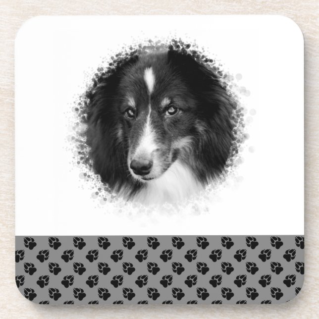Custom Pet Photo Template & Black Paws On Grey Coaster (Front)