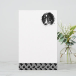 Custom Pet Photo Template Black Paws On Grey Stationery