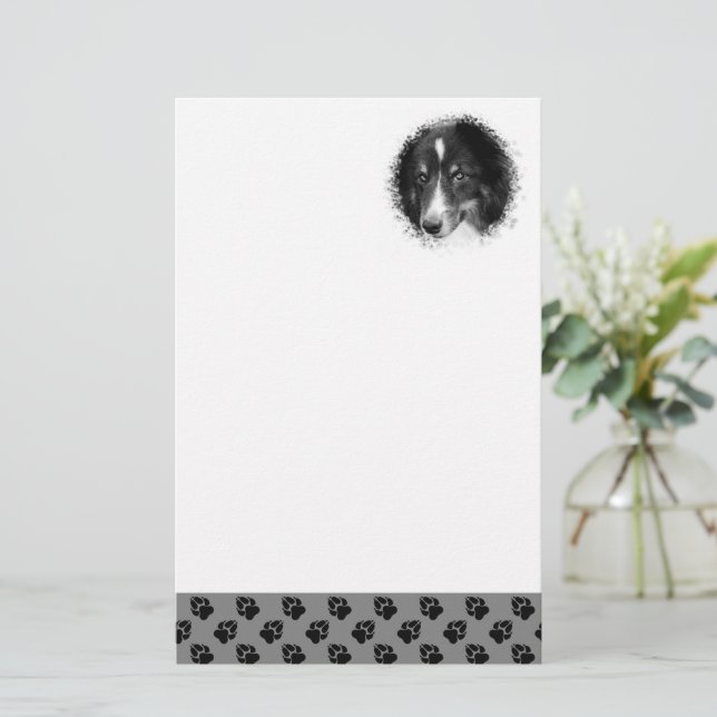 Custom Pet Photo Template Black Paws On Grey Stationery (Standing Front)